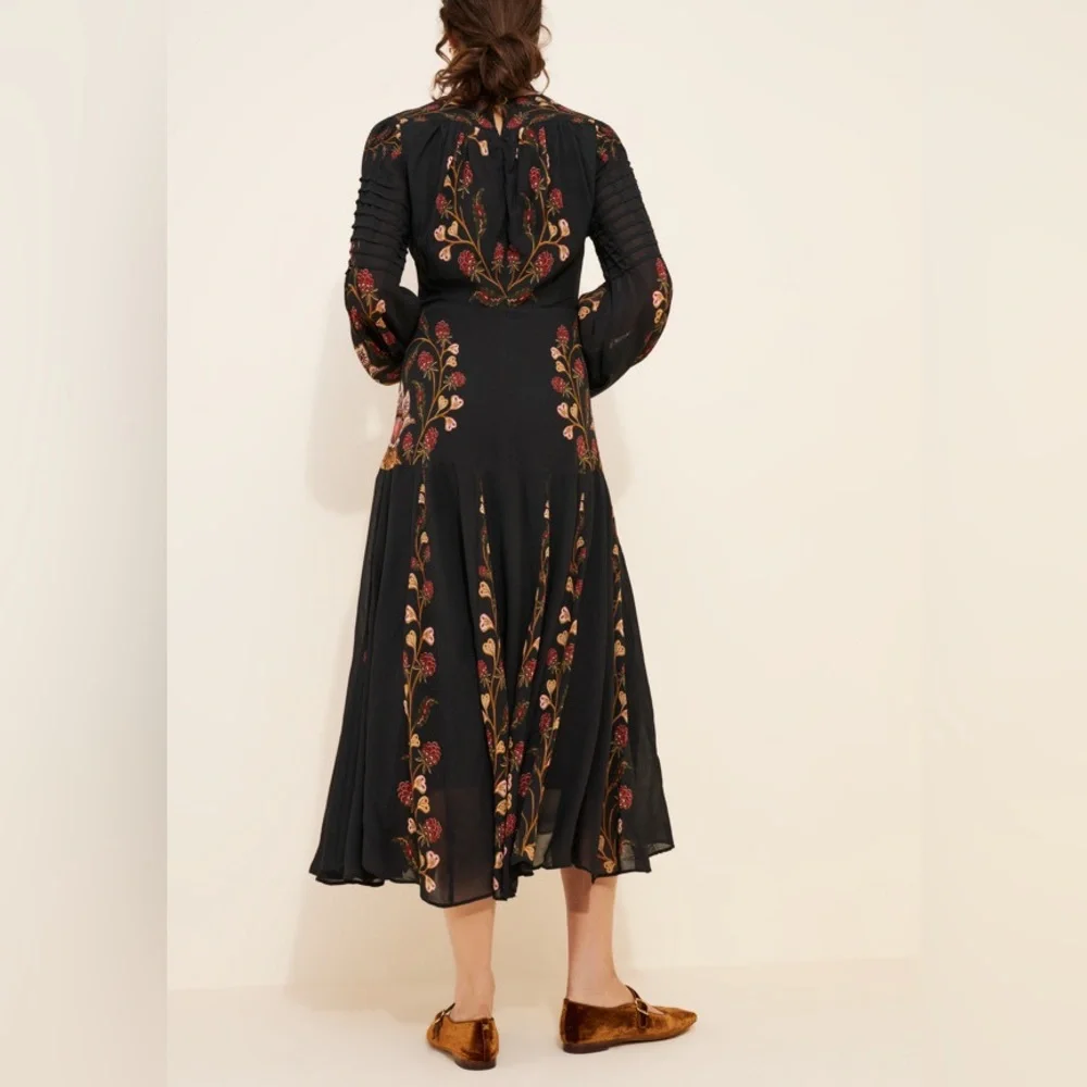 Farm Rio Black Berry Garden Long Sleeve Pleated Maxi Dress Size M - Picture 9 of 14